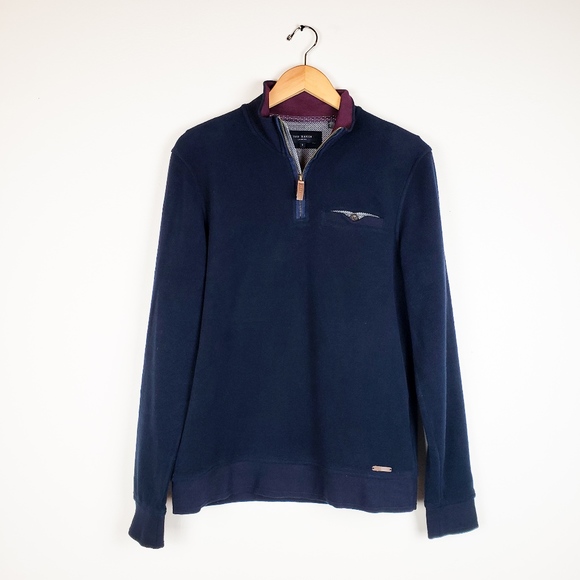 Ted Baker London Navy Fleece Half Zip Up Pullover - Picture 1 of 8